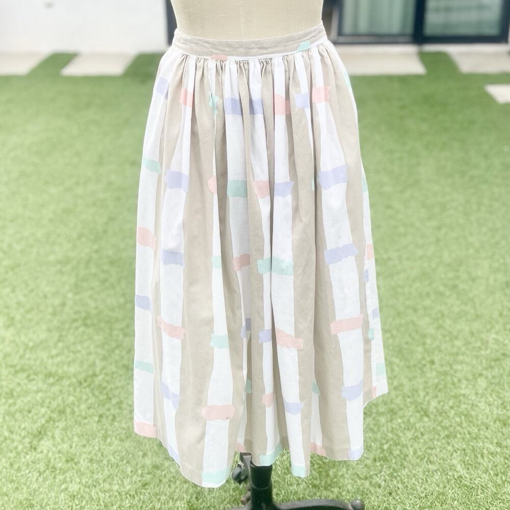 Vintage Coastal Expressions Women Button Front A-Line Midi Skirt Cotton Small
